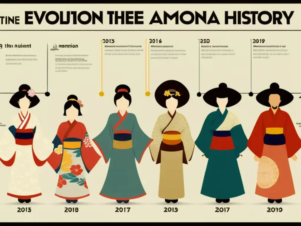 Una cronología visual de la evolución del kimono japonés, destacando su significado cultural a lo largo de los siglos