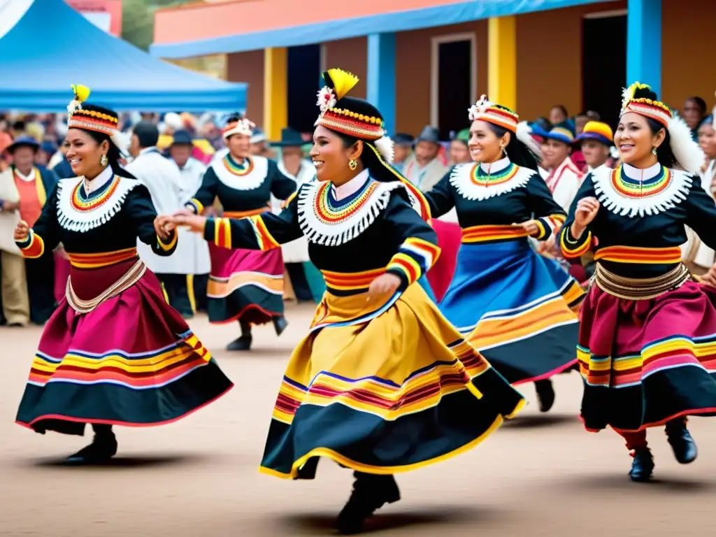 Danza de los Tinkus en Bolivia: Colorida presentación de baile tradicional con trajes vibrantes y energía cultural