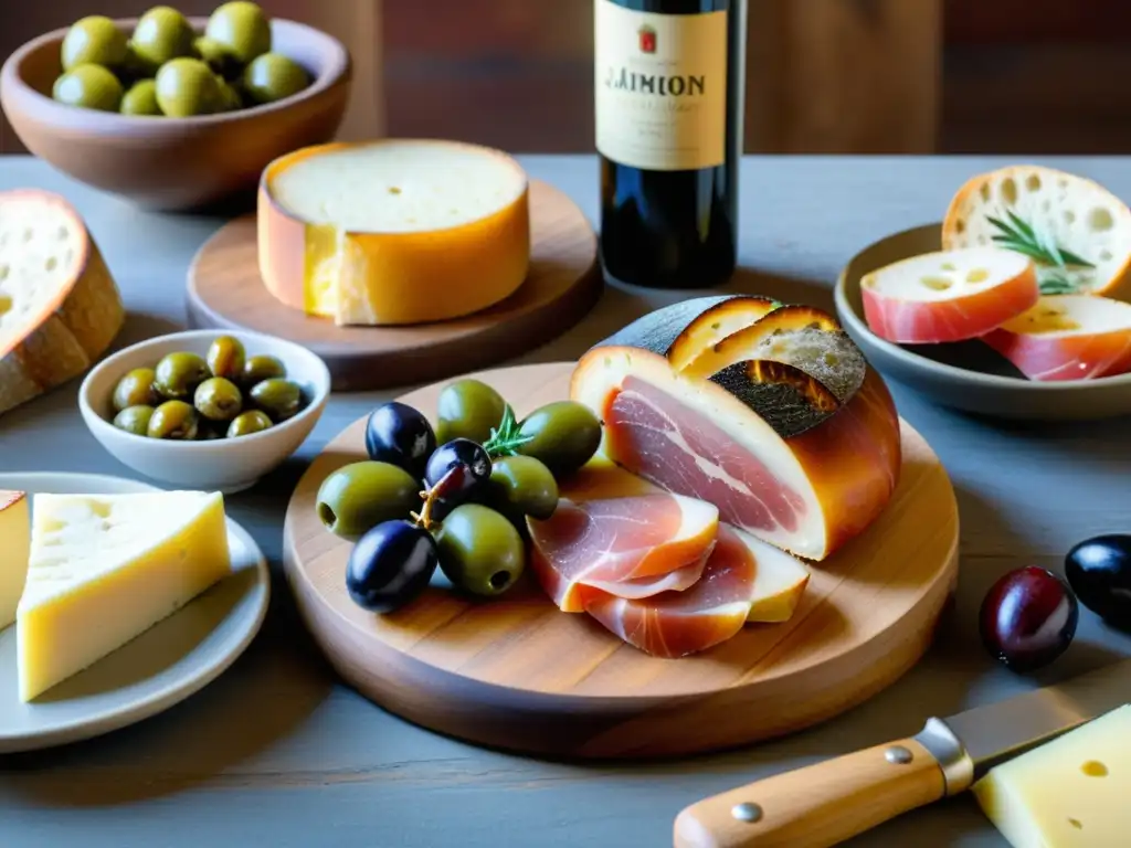 Delicias gastronómicas españolas en mesa rústica Delicias gastronómicas tradicionales en mesa rústica, evocando autenticidad y tradición en casas rurales con encanto tradiciones campesinas