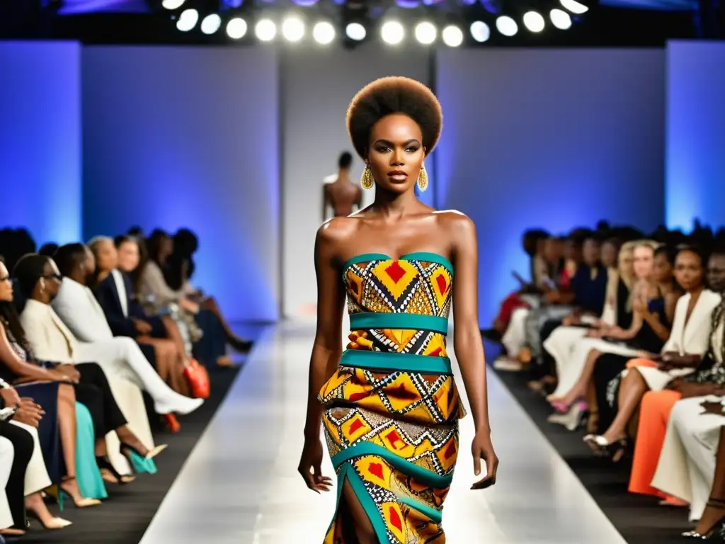 Desfile de moda impactante con patrones africanos y alta costura, fusionando elegancia y creatividad en la pasarela