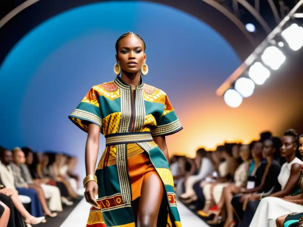 Desfile de moda impactante con patrones africanos y alta costura, resaltando la diversidad y el arte