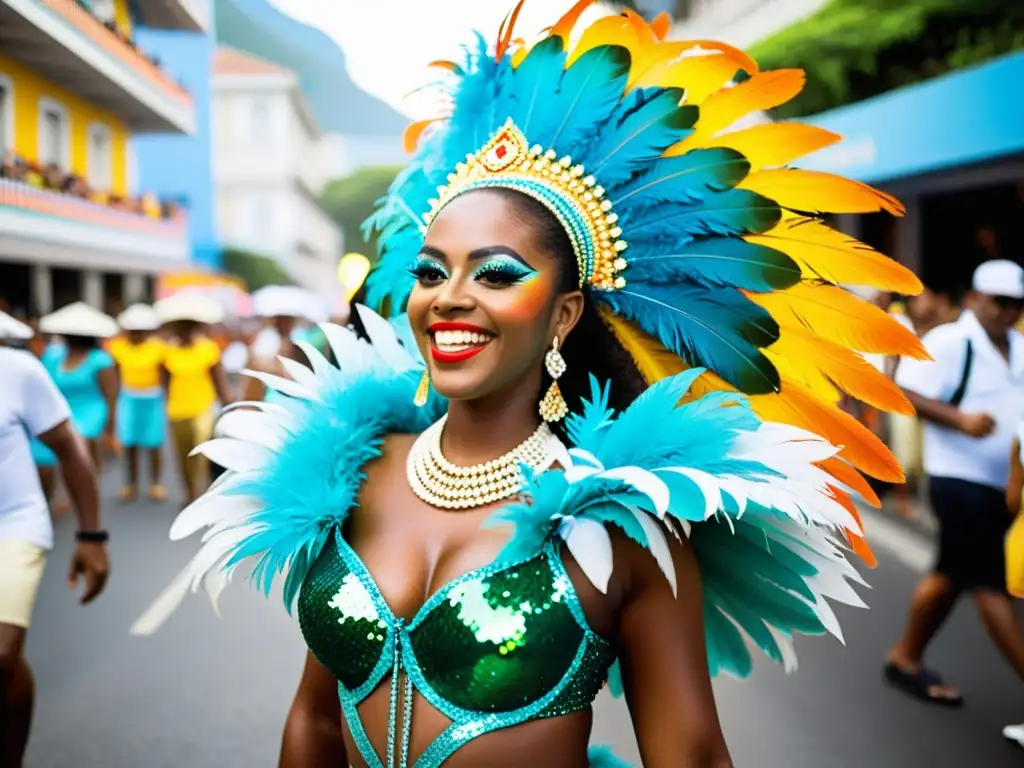 Un deslumbrante Carnaval de Río color pasión Brasil, con vibrantes trajes, samba y energía festiva en las calles