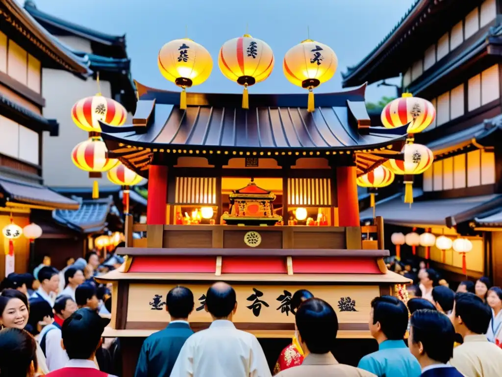 Deslumbrante carroza del Takayama Matsuri, con artesanía detallada y fondo de montañas Hida