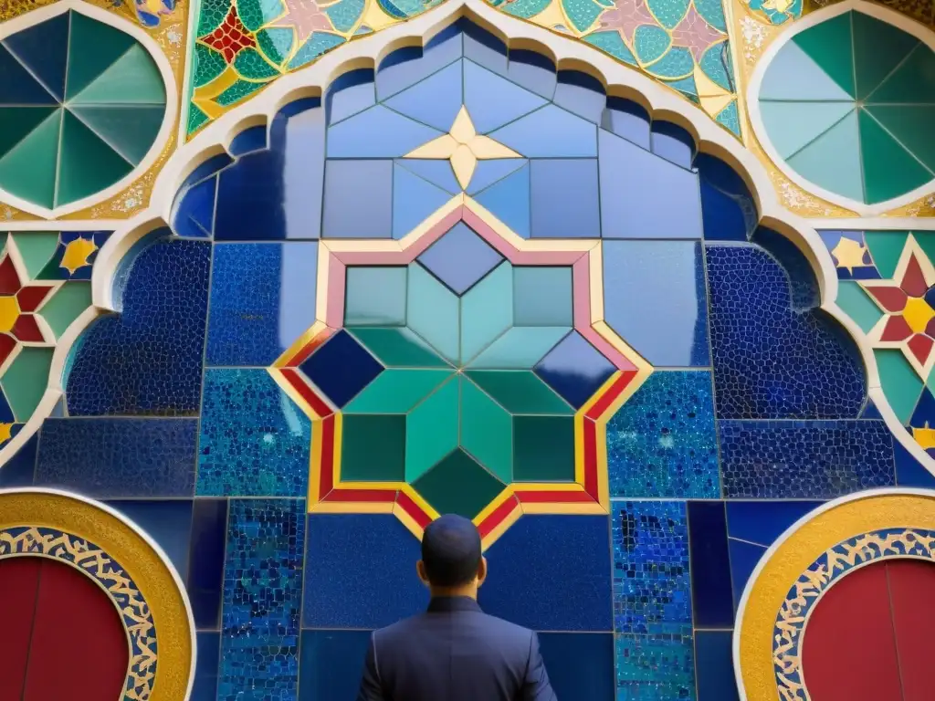 Un deslumbrante mosaico en una mezquita, con una paleta de colores islámica que evoca historia y espiritualidad