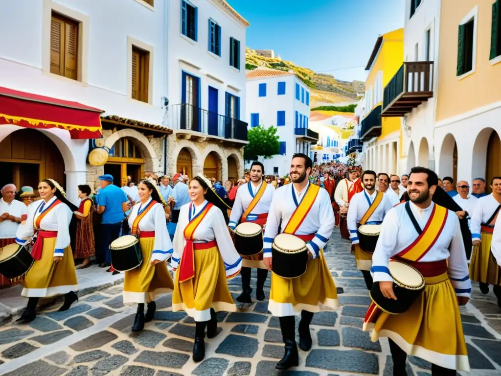 Deslumbrante procesión del Sábado de las Almas en Grecia, con coloridos trajes y espectadores emocionados en las calles adoquinadas