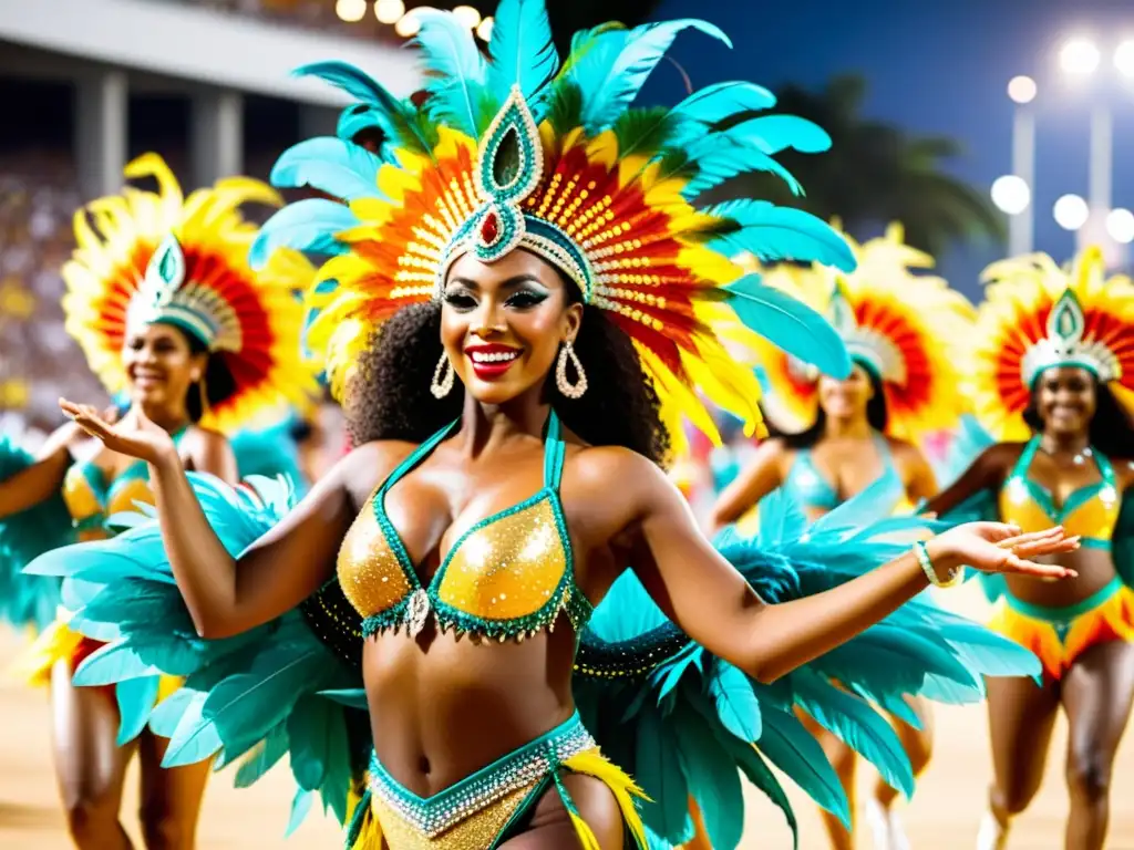 Deslumbrantes bailarines de samba en el Carnaval de Río, derrochando color y pasión en Brasil