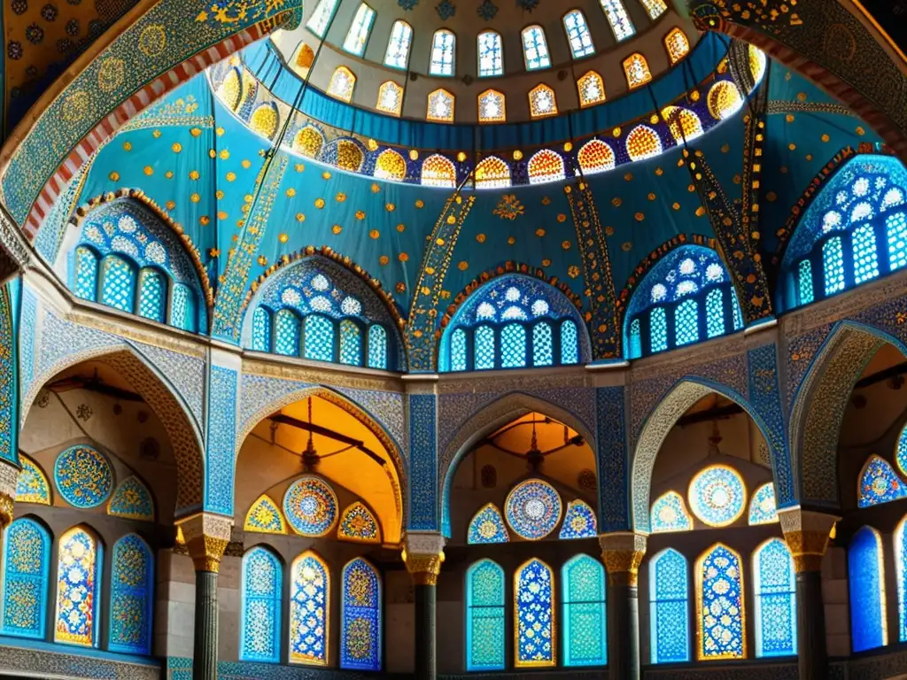 Detalle asombroso de la arquitectura y alma de las Maravillas del Mundo Islámico en el interior de la Mezquita Azul en Estambul