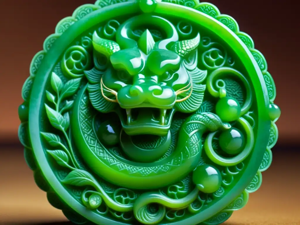 Detalle de un jade imperial: un dragón chino tallado con maestría, resalta la historia imperial china de la Ciudad Prohibida