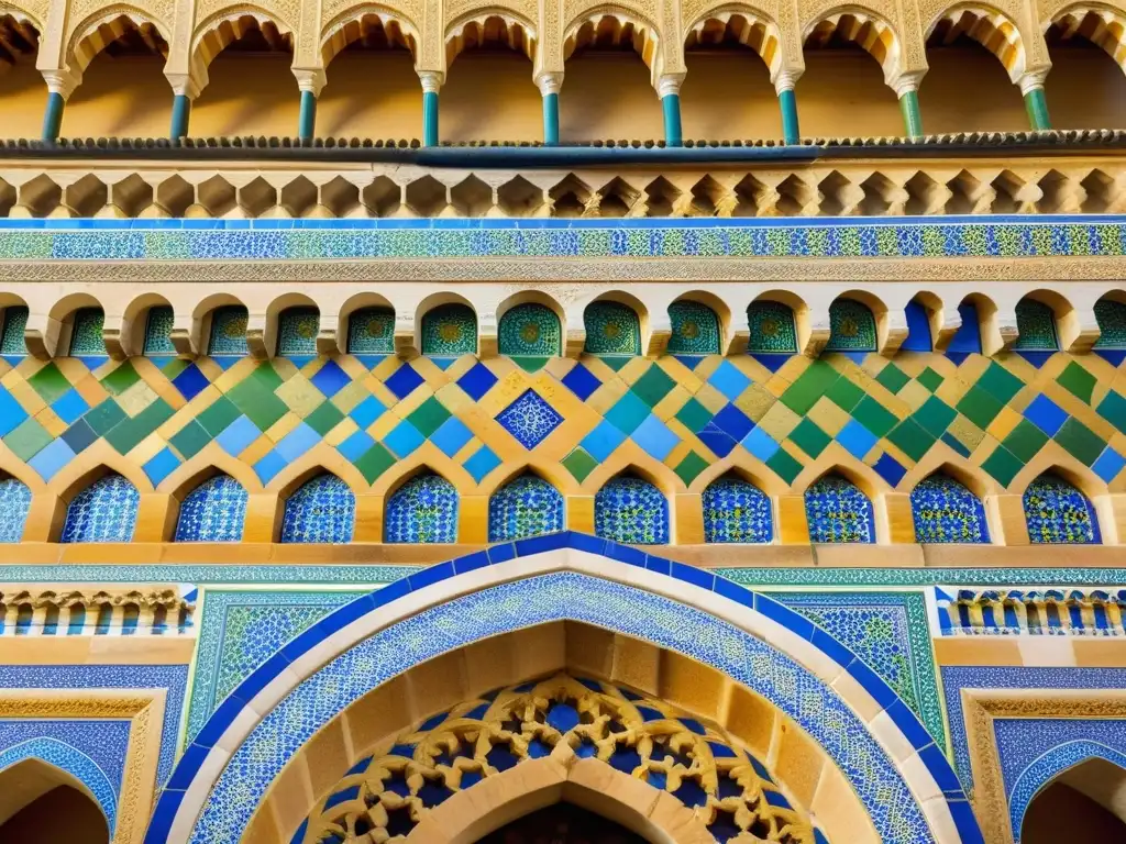 Detalle impresionante de los azulejos y patrones geométricos de la Gran Mezquita de Córdoba, restauración monumentos islámicos desafíos
