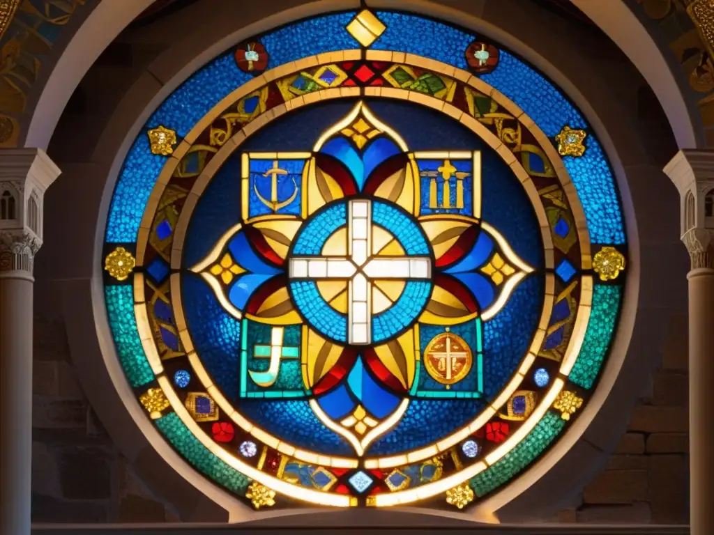 Detalle de un impresionante mosaico religioso en catedral, reflejando diversidad cultural y arte religioso