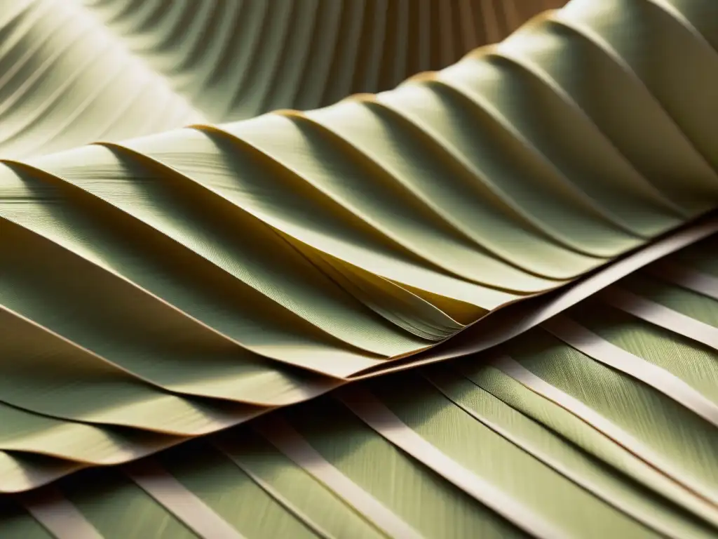 Plisado de Alta Costura: Arte Ancestral en Tela Detalle plisado en lujoso tejido, evocando técnicas ancestrales alta costura