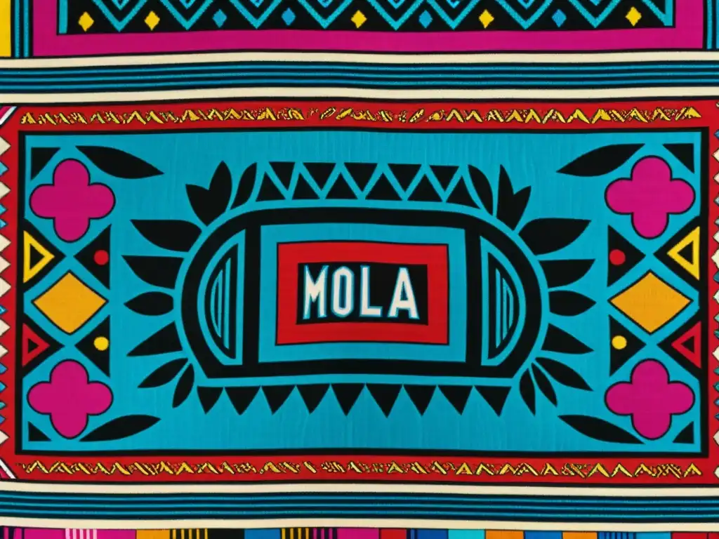 Mola Guna de Panamá: Detalles vibrantes y artesanía excepcional Detalle vibrante de un mola Guna de Panamá, con colores audaces y diseños tradicionales como formas geométricas, animales y plantas