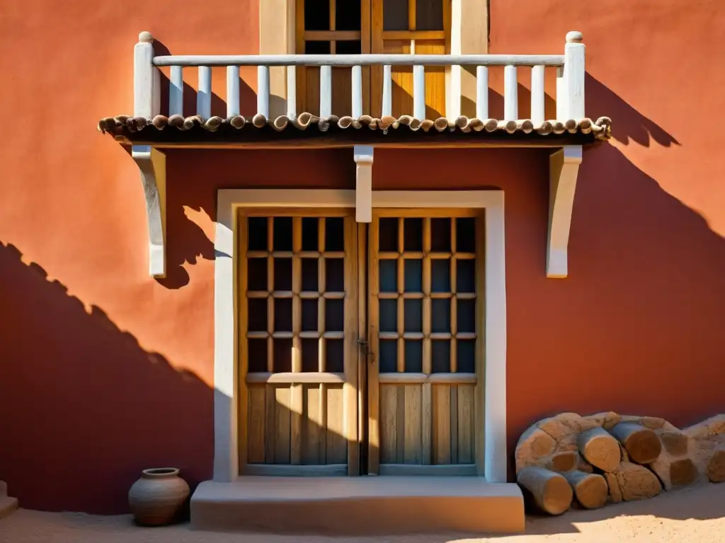 Detalles en adobe, puertas de madera y rejas de hierro forjado en arquitectura local en boutique de diseño