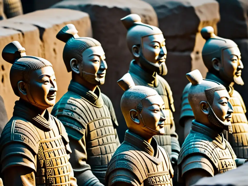 Detalles impresionantes de los Guerreros de Terracota Xi'an, evocando asombro y maravilla ante esta increíble hallazgo arqueológico