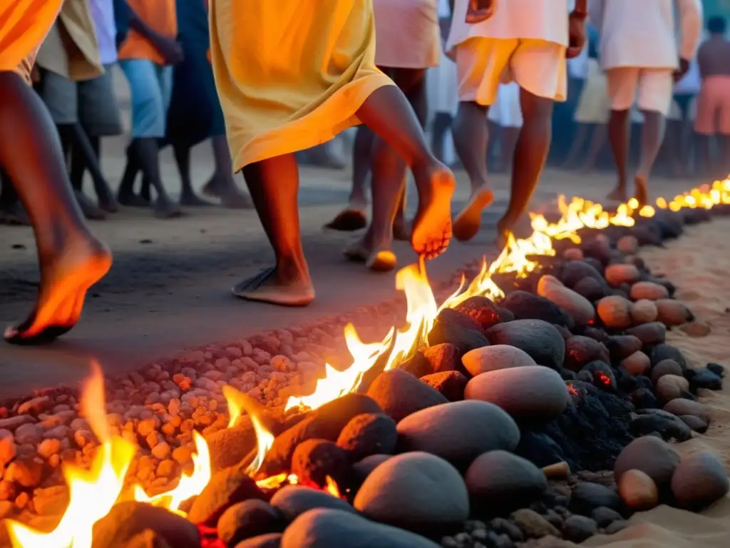 Devotos descalzos caminan sobre brasas ardientes en el Festival Thimithi, demostrando su fe inquebrantable