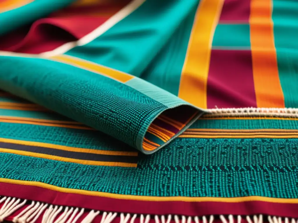 Diseñadores que celebran culturas textiles: Detalle de tejido artesanal con símbolos culturales, manos expertas trabajando los hilos con precisión