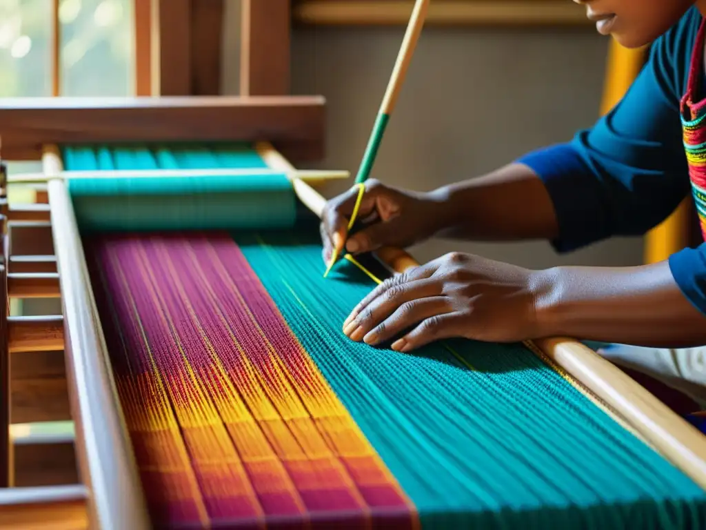 Diseñadores emergentes moda étnica: Artesanos indígenas tejen textiles vibrantes con técnicas tradicionales, resaltando su herencia cultural