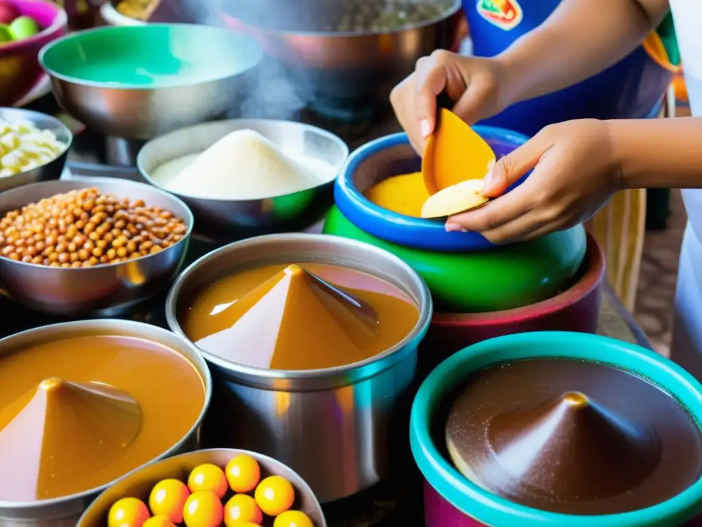 Elaboración artesanal de dulce de leche en un mercado de dulces tradicionales, capturando la rica historia y tradiciones de la nación mexicana