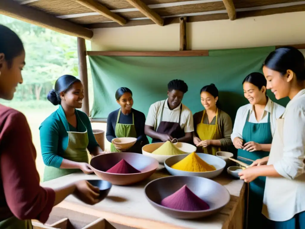 Un emocionante curso intensivo de arte teñido natural en un taller tradicional lleno de materiales y herramientas de tinte natural