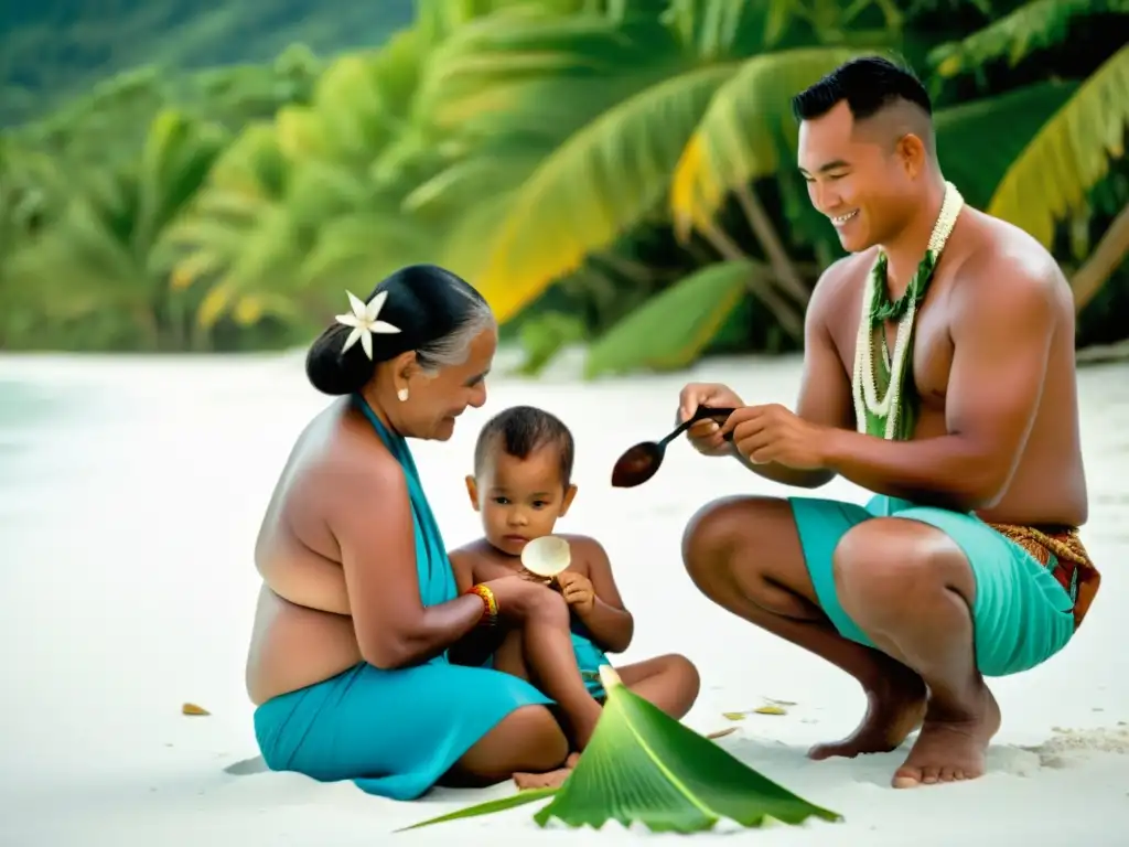 Emotiva ceremonia de corte de pelo tradicional en Micronesia, simbolizando el crecimiento y las tradiciones culturales en la playa tropical