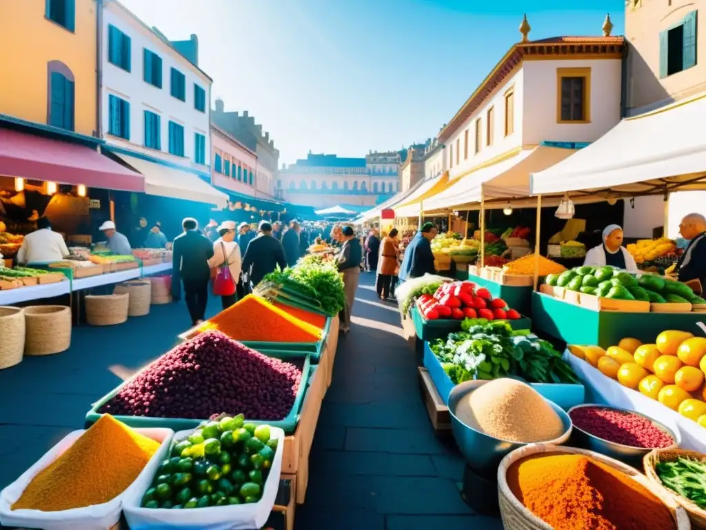 Encuentros culturales redefinen cocina global en animado mercado al aire libre, lleno de coloridos puestos y aromas exóticos