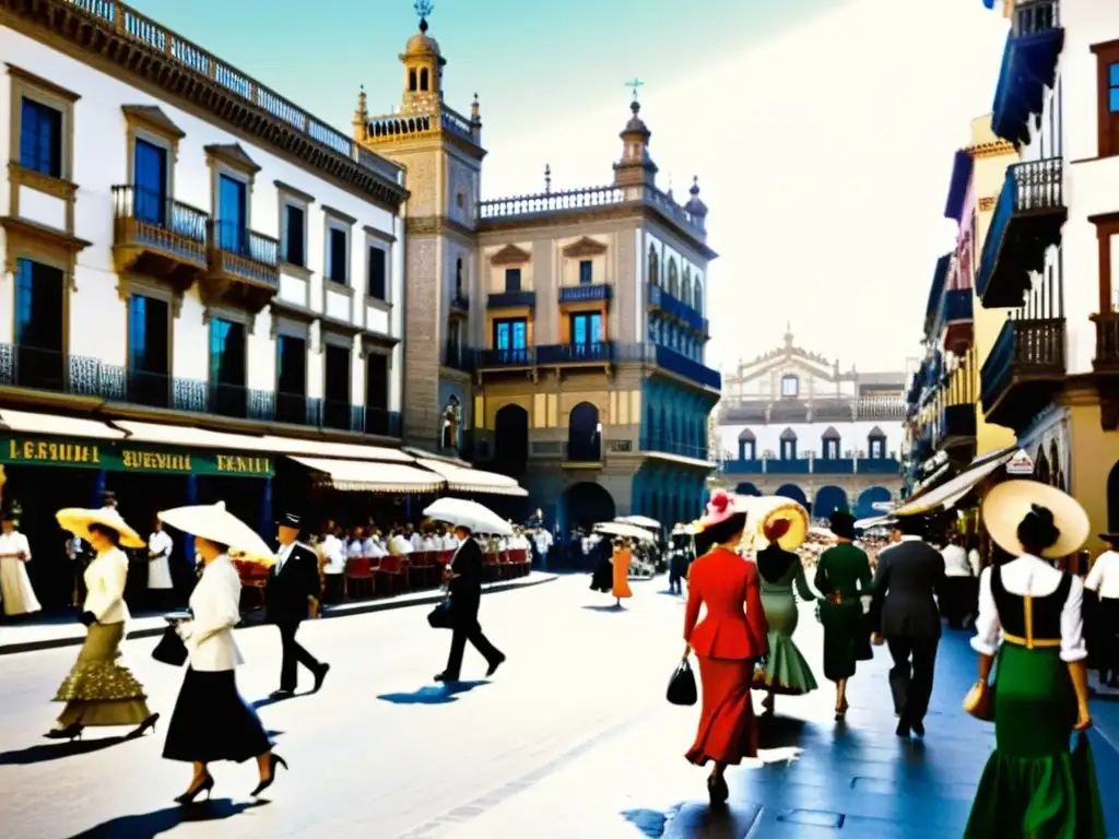 Escena nostálgica de la Feria de Abril: tradición y cultura en las bulliciosas calles de Sevilla del siglo XX