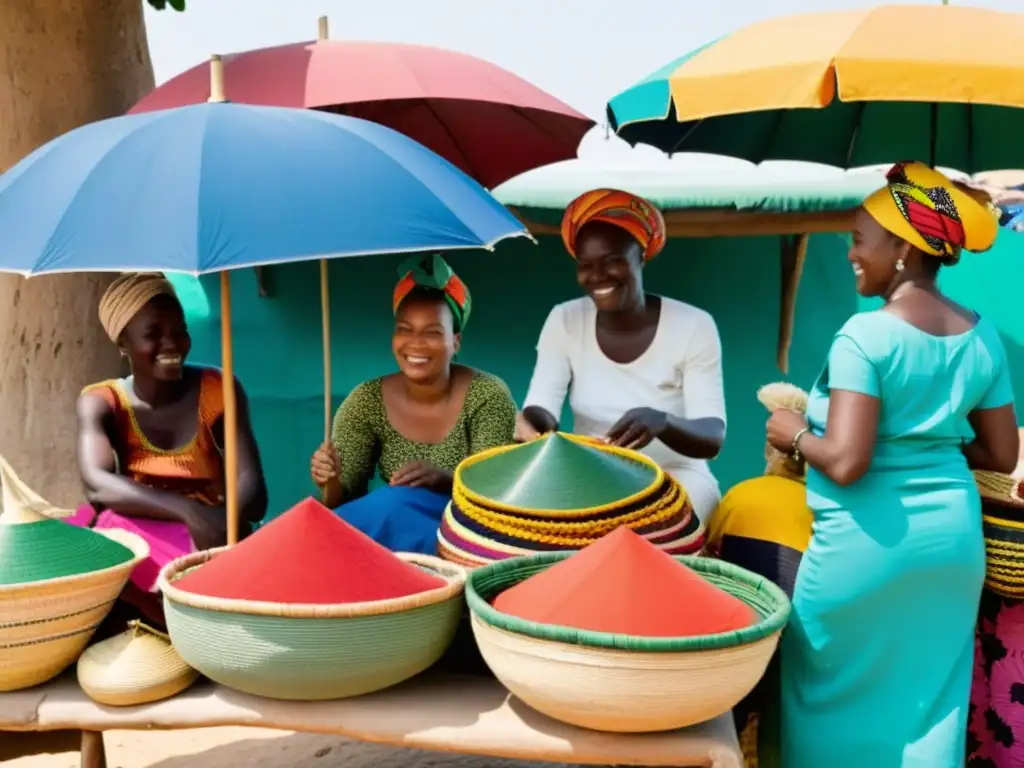 Escena vibrante de convivencia del francés con lenguas locales en un animado mercado africano