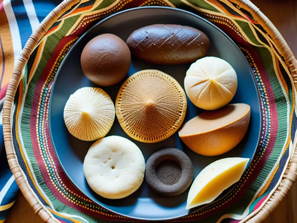 Una exhibición artística de diversos panes africanos tradicionales, resaltando la diversidad cultural en la elaboración del pan