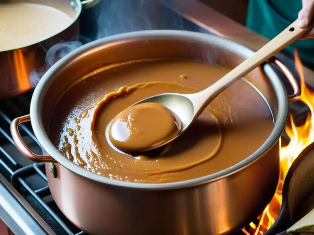 Un experto artesano mexicano preparando dulce de leche en un tradicional y vibrante escenario de dulces tradicionales historia nación