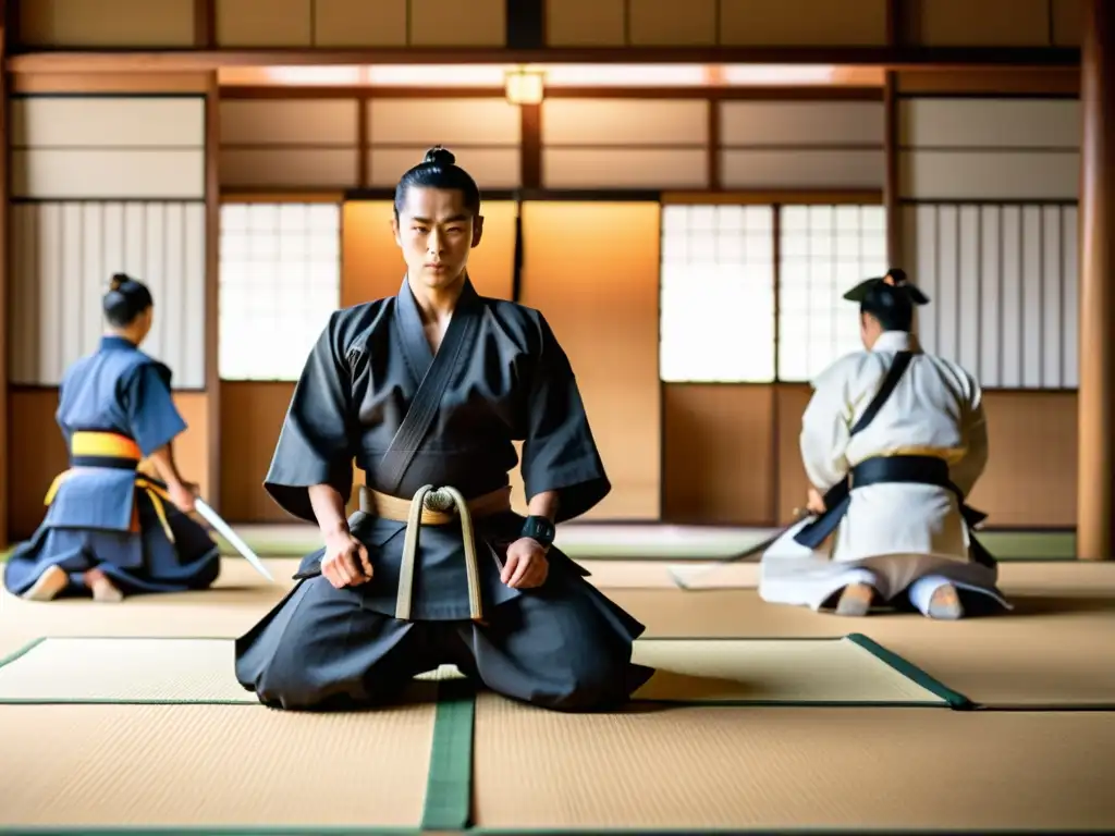 Exploración de antiguos dojos en Japón: escena de entrenamiento de samuráis con disciplina y gracia del Kenjutsu