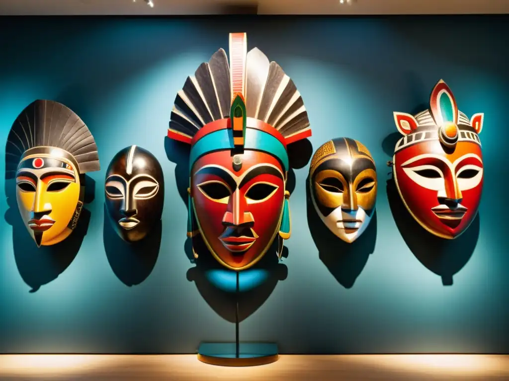 Exposiciones de arte tribal: diversidad cultural en máscaras y esculturas de tribus indígenas, con detalles y colores impactantes