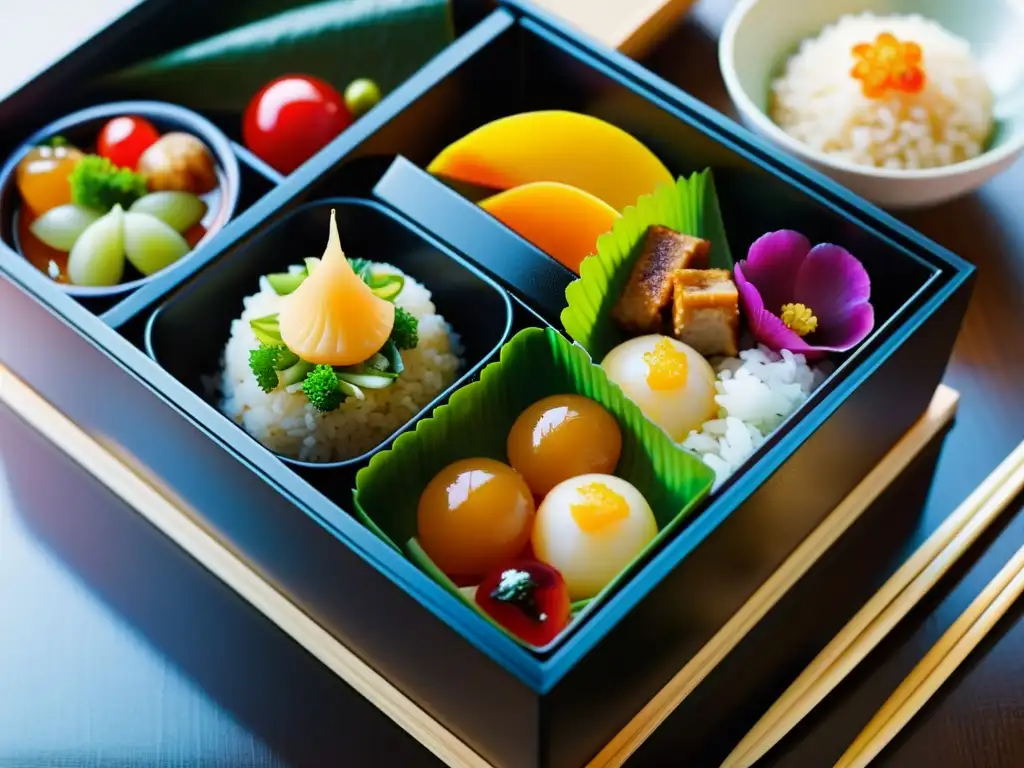 Una exquisita y armoniosa presentación de platos japoneses en una estética bento box