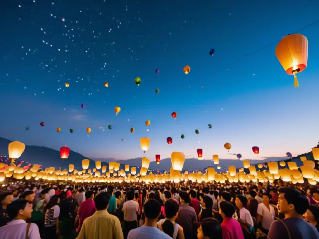 Festival de la Luna Asia tradiciones: Deslumbrante festival con linternas de colores flotando sobre la ciudad asiática