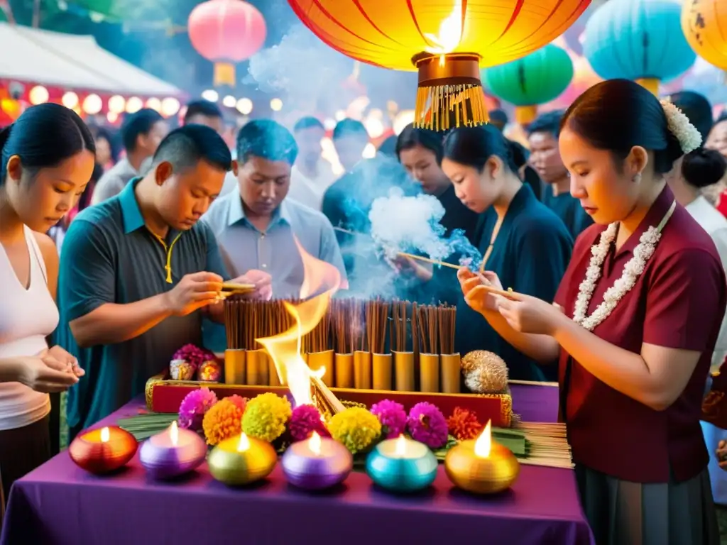 En el Festival Hungry Ghost, la veneración se mezcla con rituales en un altar decorado con linternas y ofrendas, mientras la música añade solemnidad