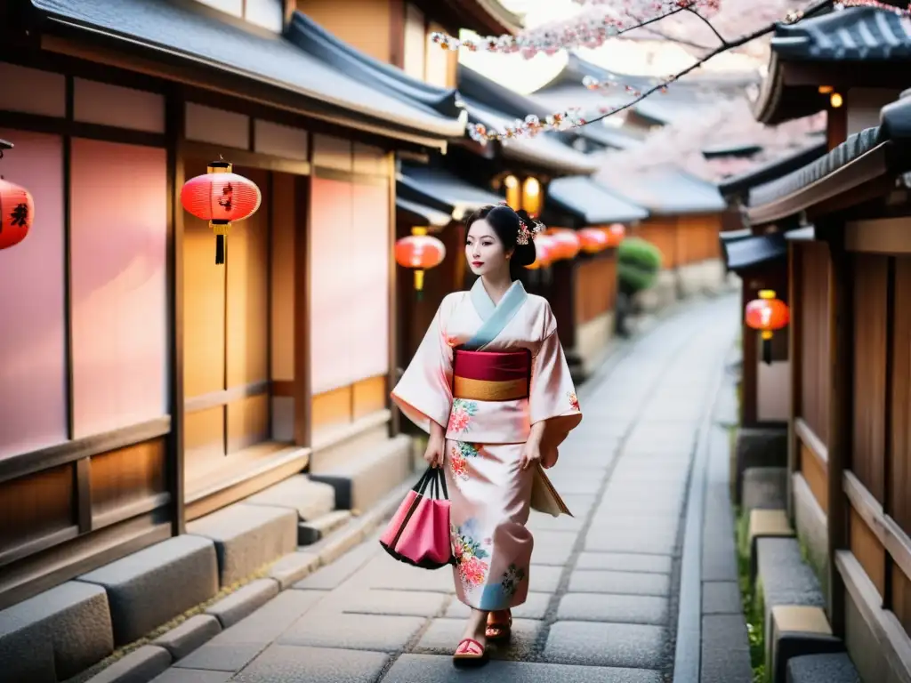 Una geisha pasea por las calles de Kyoto, entre santuarios y sakuras