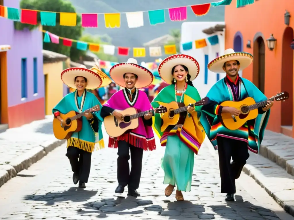 Un grupo de artistas con trajes tradicionales mexicanos se prepara para una pastorela en un ambiente festivo y nostálgico al atardecer