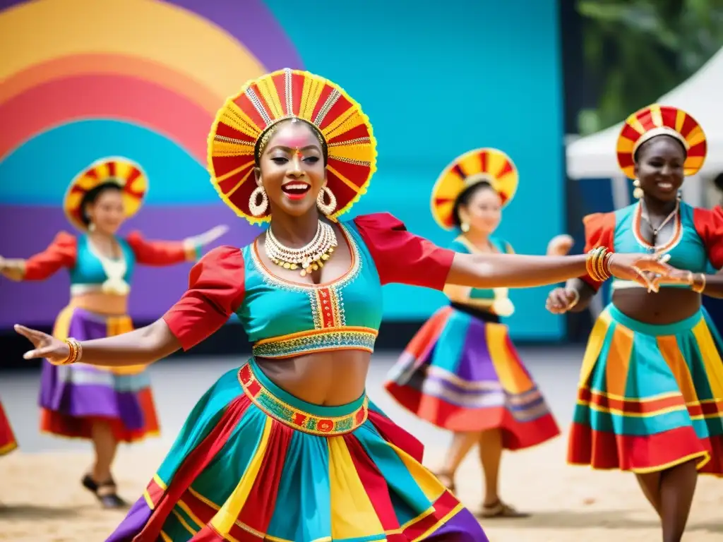 Grupo de artistas en vibrante festival de arte étnico