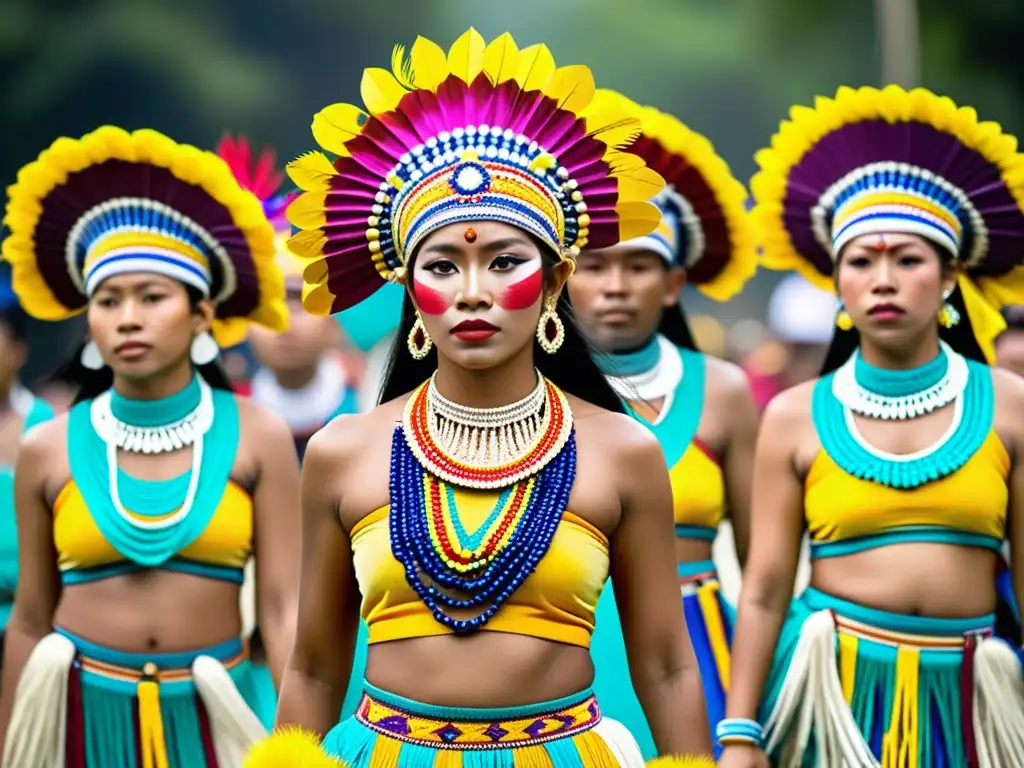 Grupo de bailarines con trajes tradicionales en el Festival Kadayawan Filipinas diversidad cultural