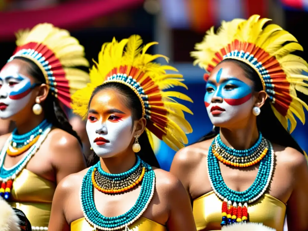 Grupo colorido en el Festival AtiAtihan Filipinas, celebrando la diversidad cultural con danzas y atuendos tradicionales