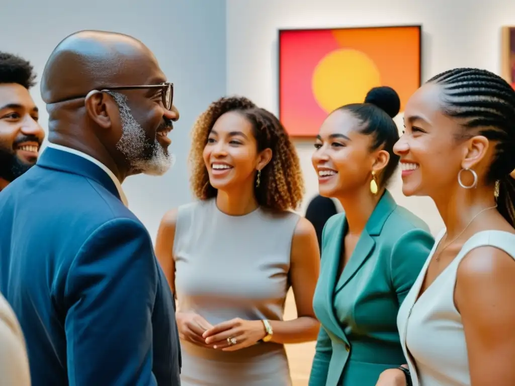 Grupo diverso disfruta de arte en galería, fomentando la inclusión cultural a través de galerías