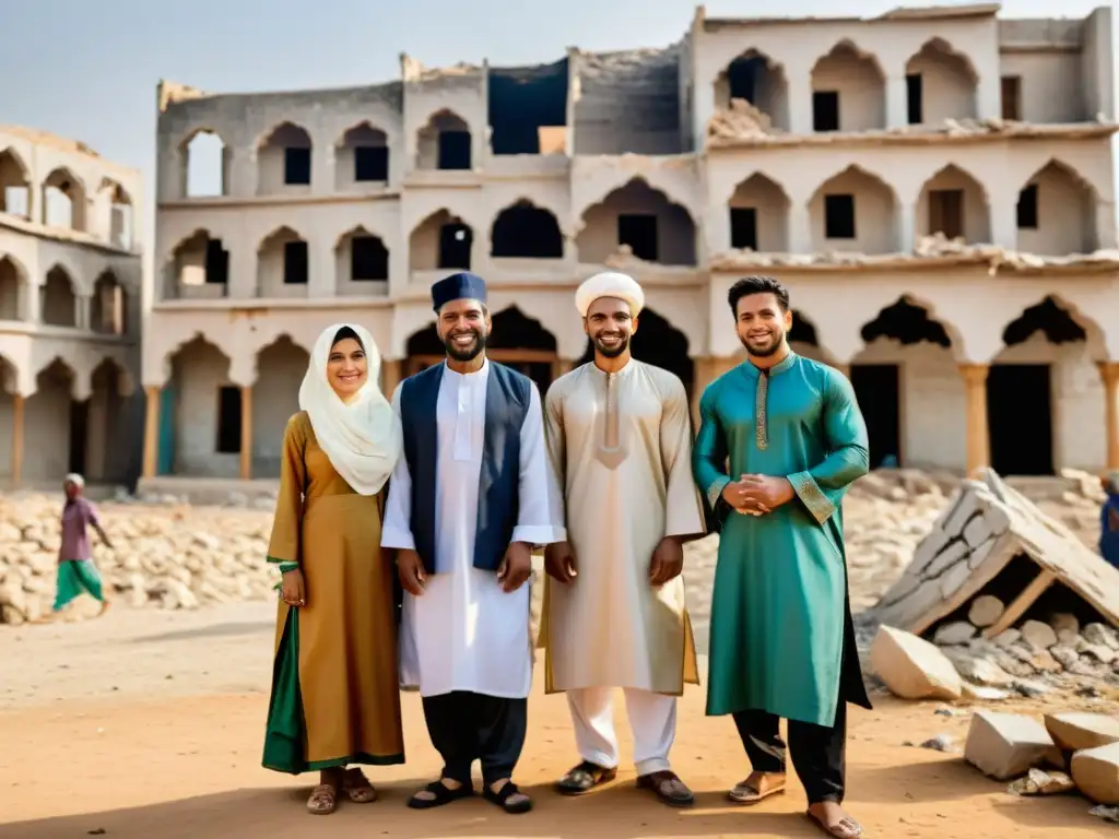 Grupo celebrando Eid en zona de conflictos, mostrando determinación y esperanza ante desafíos