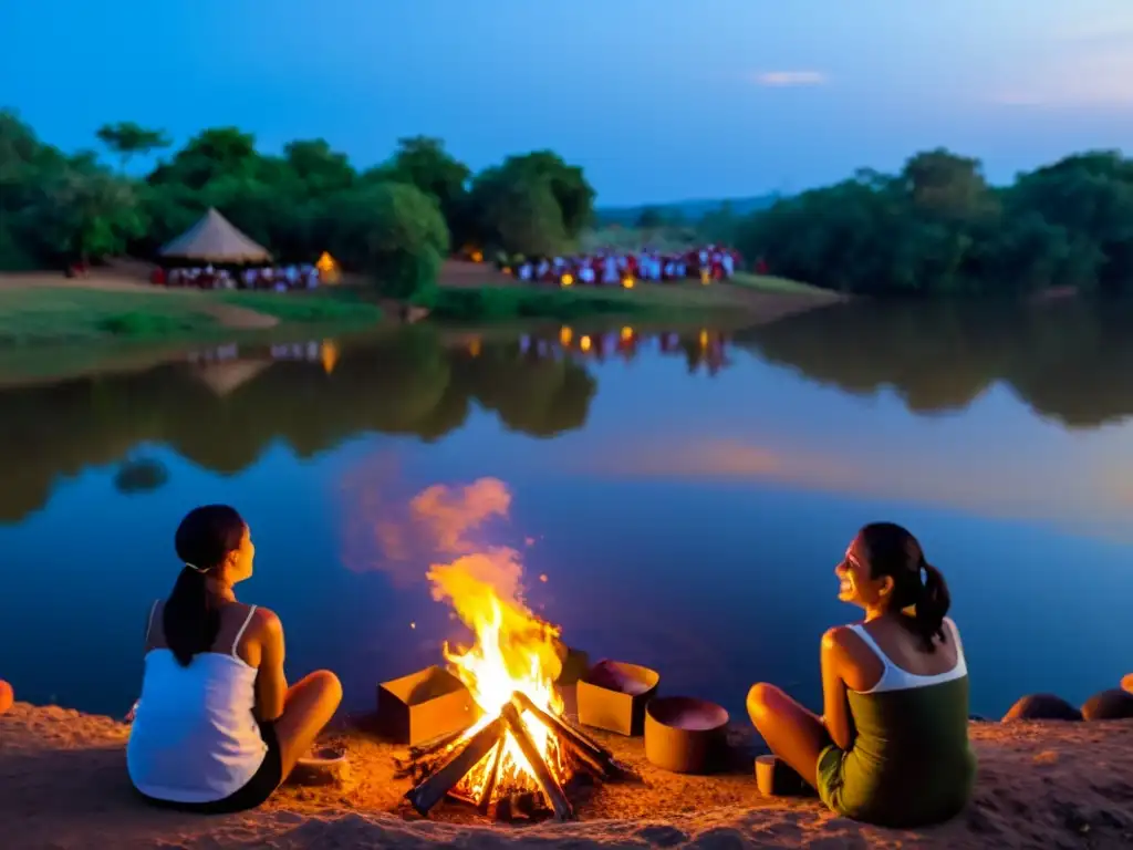 Grupo celebra Baño de San Juan Paraguay alrededor del fuego junto al río, en un ritual espiritual y de renovación