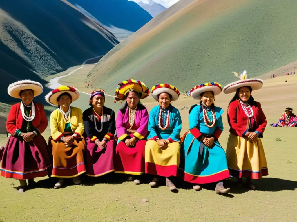 Grupo indígena boliviano en ritual de lucha y fertilidad en los Andes, rodeados de naturaleza y tradición vibrante