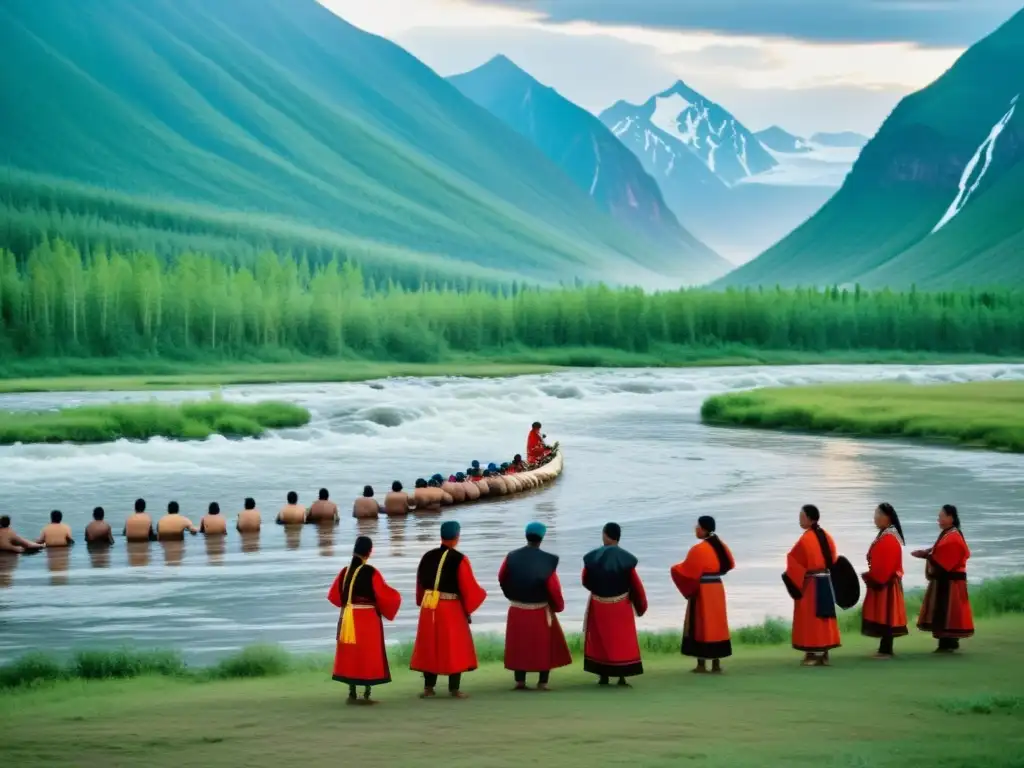 Grupo indígena realiza ritual de respeto a los ríos en Siberia, en un hermoso paisaje de montañas nevadas