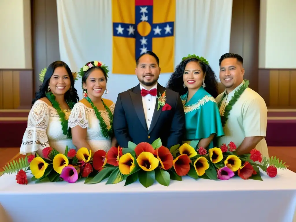 Grupo Micronesio en atuendos españoles en ceremonia con influencia española en ceremonias Micronesia