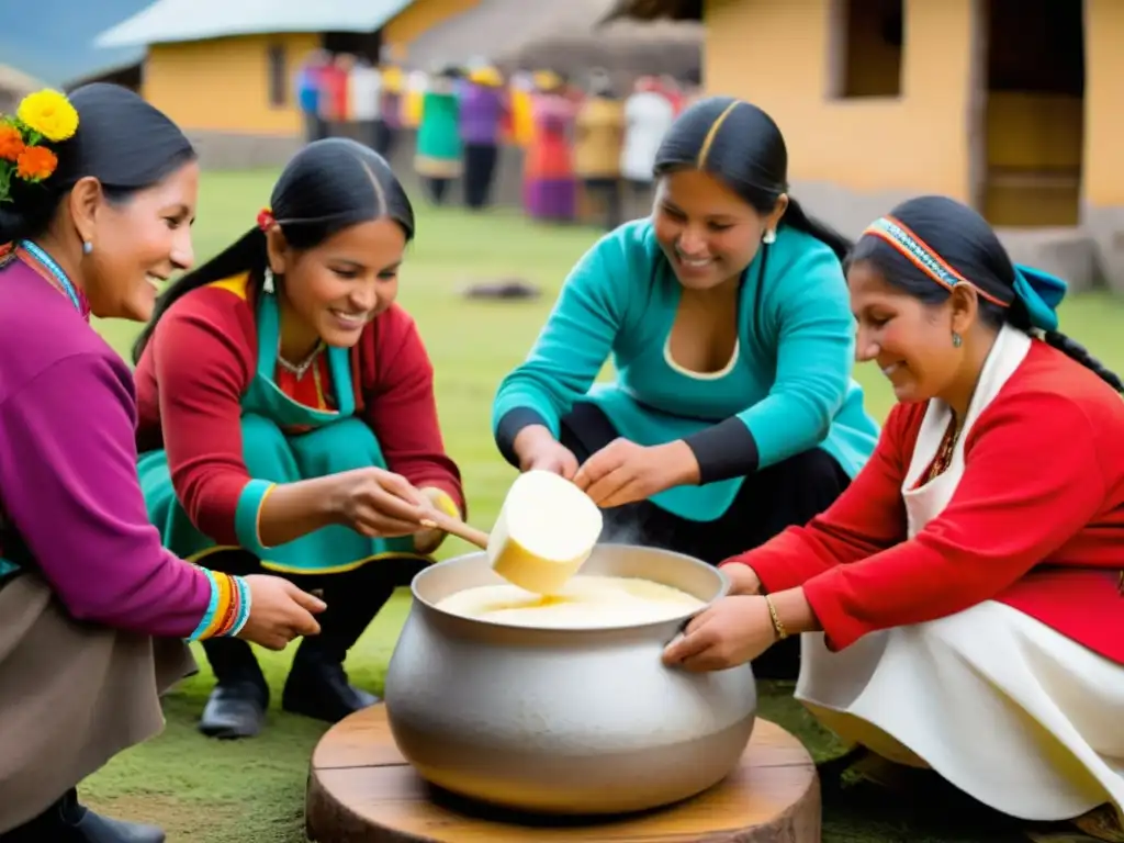 Grupo de mujeres indígenas preparando un plato de queso en las Fiestas del Queso de Paila en Ecuador, resaltando la importancia de las comidas ceremoniales en distintas culturas