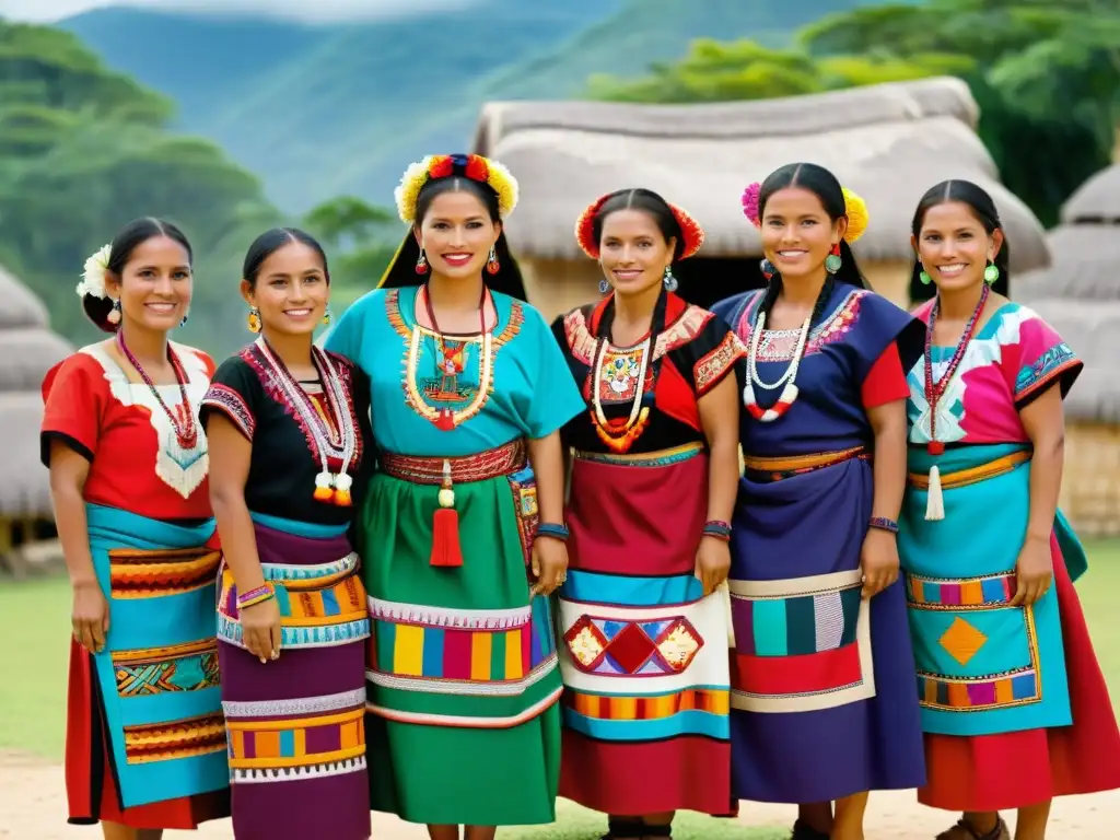 Grupo de mujeres mayas con huipiles coloridos y bordados, representando el resurgimiento de huipiles en las pasarelas internacionales