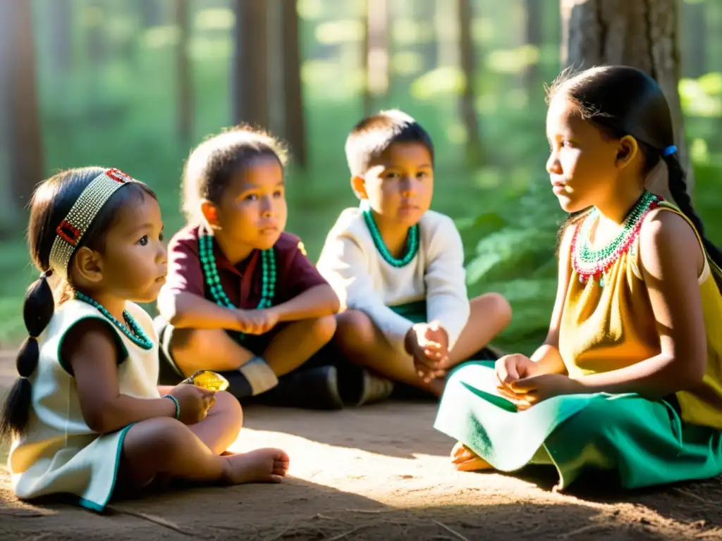 Un grupo de niños Cree escucha atentamente las historias de su herencia cultural, creando un vínculo profundo con el resurgimiento de la educación cultural Cree