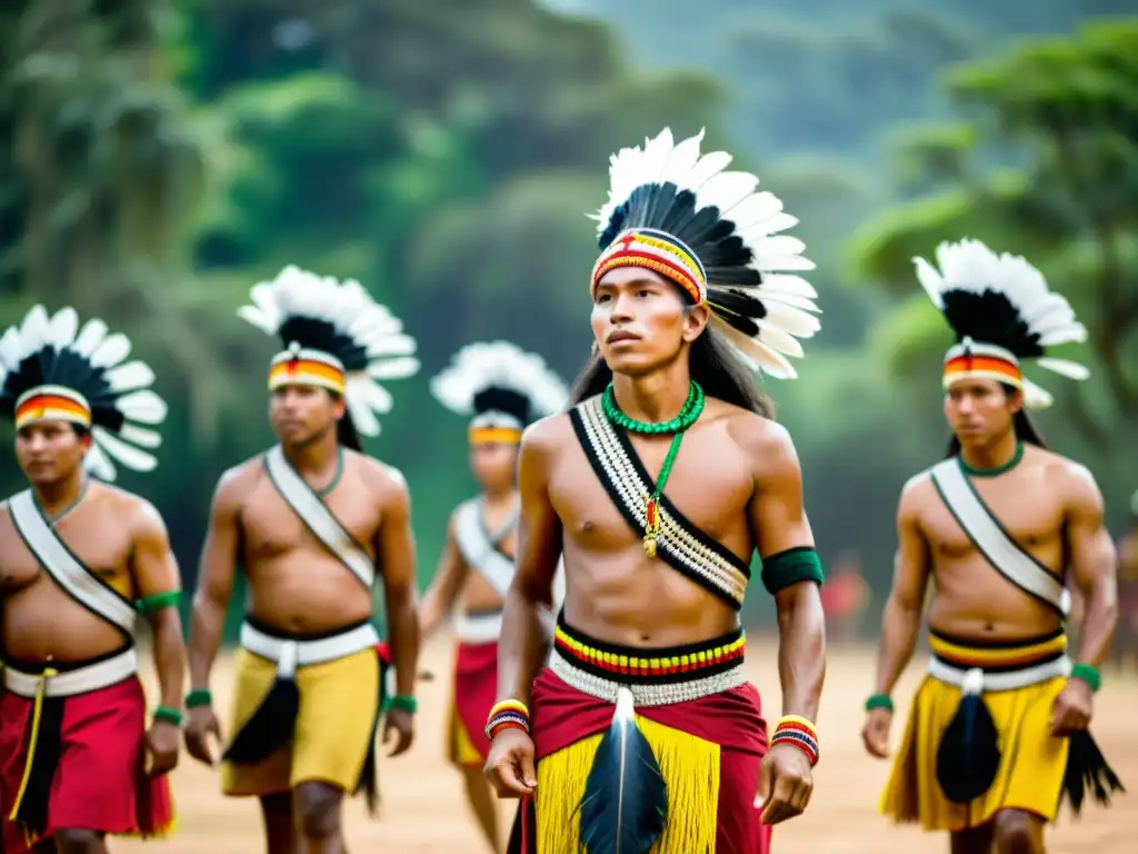 Grupo de Guarani bailando con orgullo su herencia cultural en Argentina, destacando la importancia de la lengua guaraní