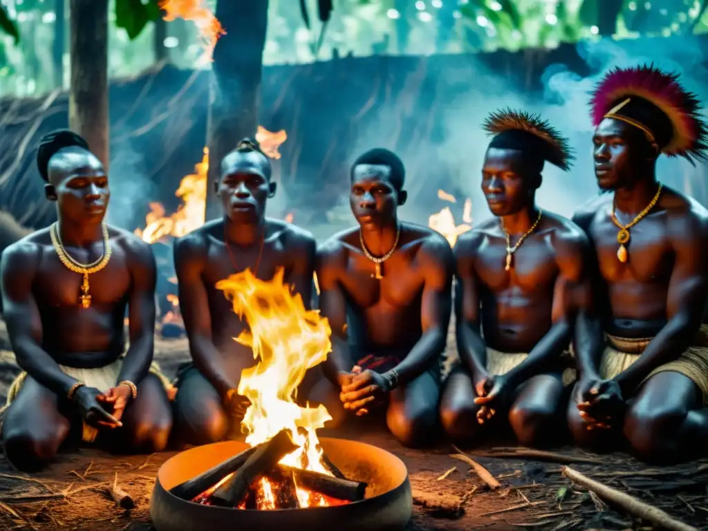 Grupo de practicantes de vudú en Benín y Togo realizando un ritual sagrado en el bosque